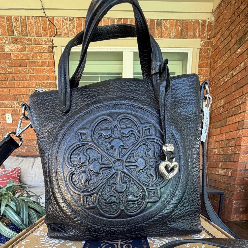 Brighton Lara Soft Tote Ferrara Collection Black Embossed Leather Tote/Crossbody